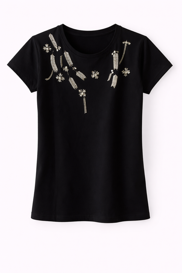 T-SHIRT CON STRASS 07.26.01046|Colore:Nero